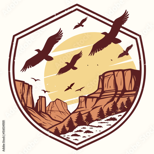 Majestic eagles soar over a dramatic canyon landscape at sunset