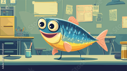 Schooling Adventure of Canned Fish Vector Cartoon Character