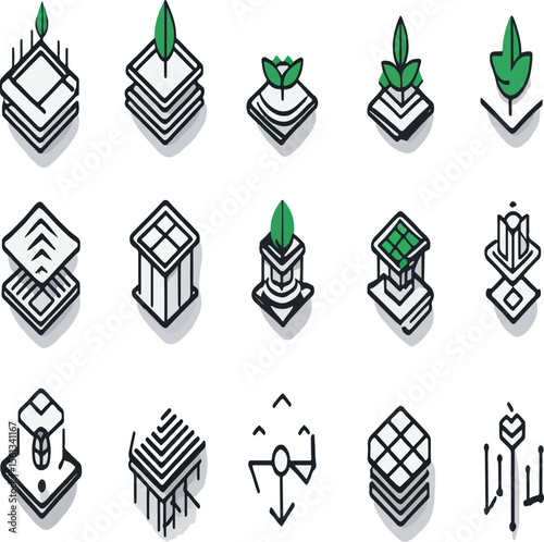 Isometric icons of agriculture technology and sustainable farming methods on white background design set