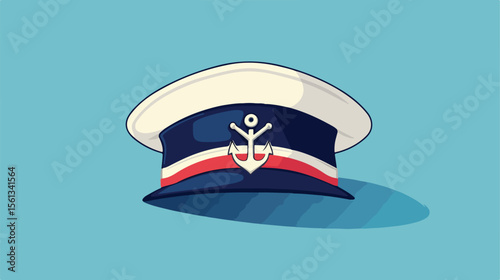 Nautical Captain Sailor with Anchor Hat Flat Vector Illustration