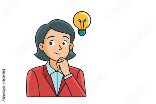 Creative spark: A woman deep in thought as a glowing light bulb materializes, representing innovation and creativity.