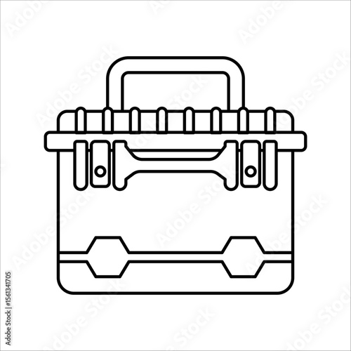 Closed toolbox with instruments inside. Worker's tools. Toolbox with hand tools. Flat style work box. Vector illustration