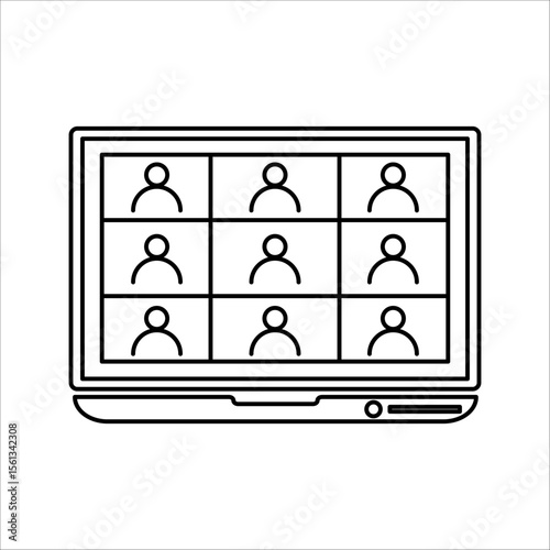 Online meeting workspace via Teleconferencing, Web Video Conference Call Display on Screen. Video conference vector flat design illustration.