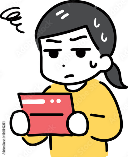 通帳を見て悩む女性