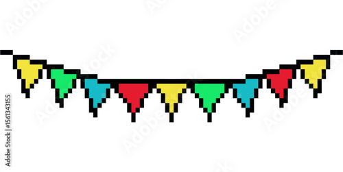 Pixel festival flag vector, combining retro charm with celebratory spirit. Ideal for gaming events, nostalgic designs, or digital-themed festivals seeking a unique, pixelated flair.