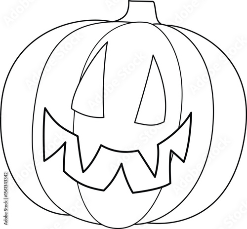 Halloween pumpkin illustration, outline, vector, silhouette, coloring page on white background
