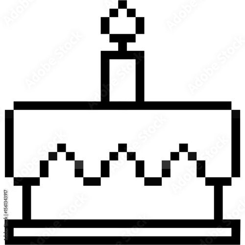 Pixel birthday cake icon vector, a delightful retro-style treat for celebrations, gaming themes, or nostalgic events. Perfect for adding a sweet, pixelated touch to your designs.