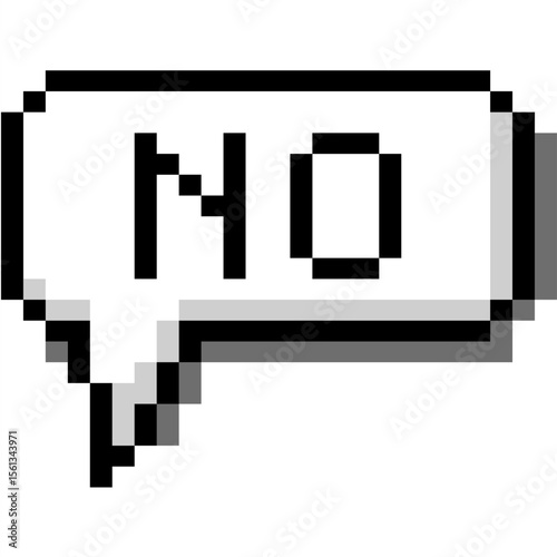 Pixel no bubble speech vector, a retro-style negation for digital interfaces, gaming, or nostalgic communication. Ideal for expressing disagreement with a classic, pixelated aesthetic.