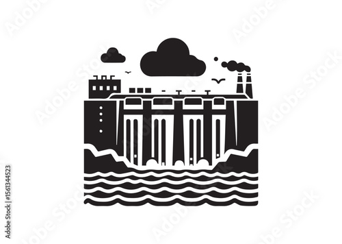 Water Dam Silhouette Vector