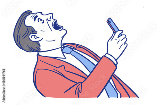 Shock and Surprise: A man in a suit reacts with shock and surprise while looking at his phone