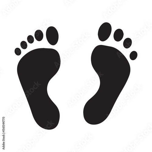 Simple black silhouette of two human footprints facing forward on a clean white background symbolizing movement and individuality