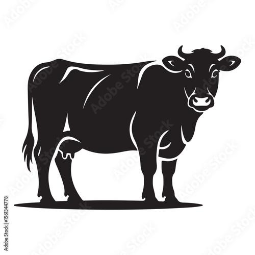 Monochromatic Silhouette of a Dairy Cow Standing Profile Illustration of a Farm Animal in a Graphic Art Style, ai generated