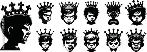 silhouette angry child face with crown isolated on white background