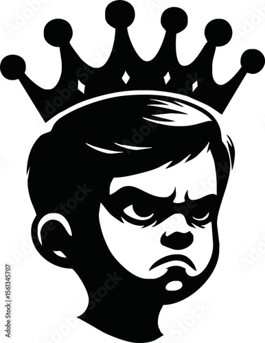 silhouette angry child face with crown isolated on white background