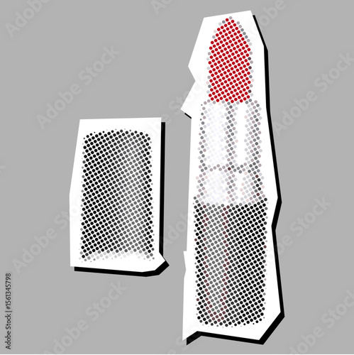 Lipstick dotted collage element pointilize in paper torn vector, a stylish blend of beauty and artistic texture. Perfect for fashion illustrations, makeup advertisements, or creative beauty-themed