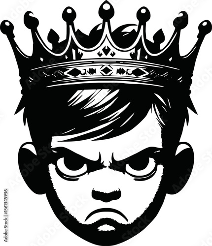 silhouette angry child face with crown isolated on white background