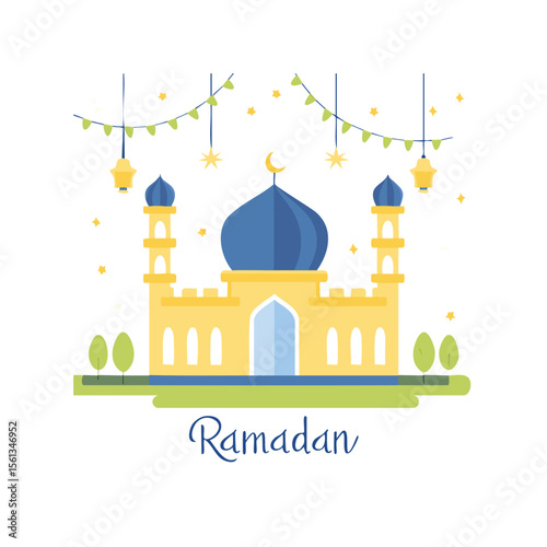 Simple Illustration Digital Ramadan greeting card