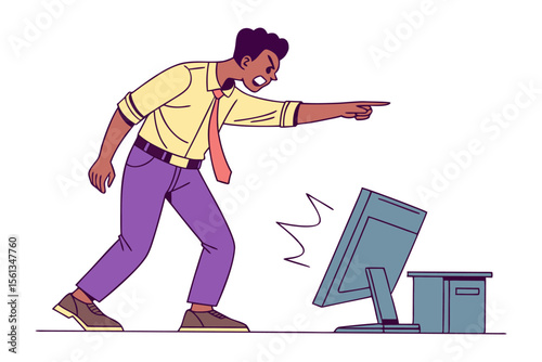 Anger at the Desktop: A frustrated individual expresses their fury at a computer, symbolizing the common workplace frustrations.
