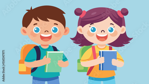 Creative Education Concept: Cute kids happily holding books and wearing ba