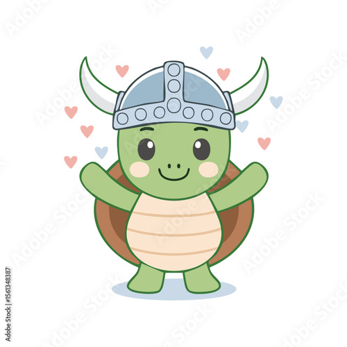 Simple Illustration Cute Turtle with Viking Helmet