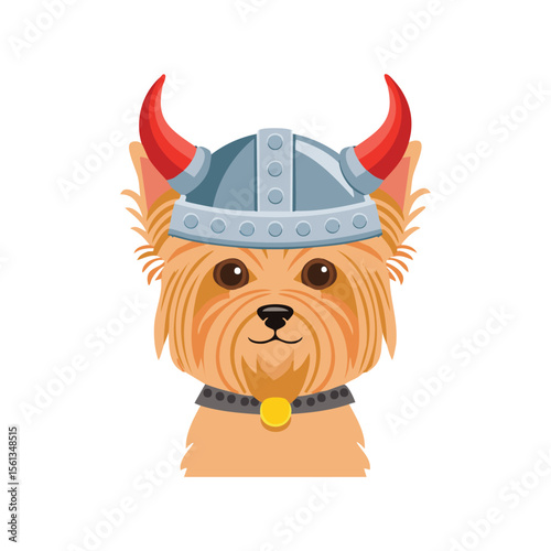 Simple Illustration Cute Yorkshire Terrier with Viking Helmet