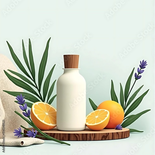Beauty products post clear cosmetic bottle set.