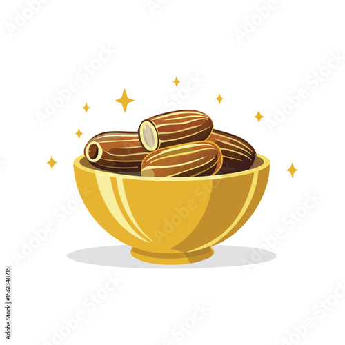 Simple Illustration Dates in a golden bowl