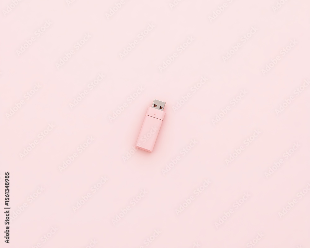 Fototapeta premium Pink flash drive on pastel background