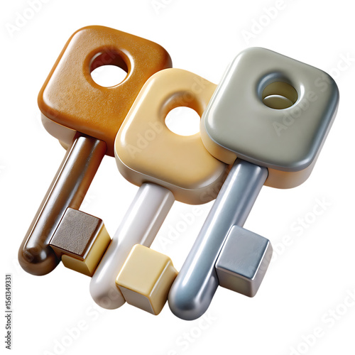 Various shaped colorful house keys collection transparent background