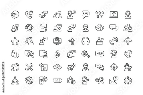 Customer service and support line icon set in thin line style