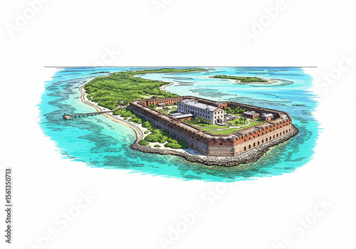 Dry Tortugas National Park in Key West one line drawing