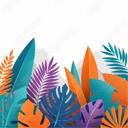 Stylized illustration of bold tropical plants in vibrant saturated hues