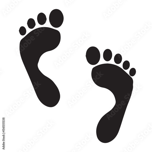 Simple black silhouette of two human footprints with five toes each on a clean white background