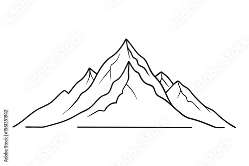 Simple Line Art of Mount Everest Himalayan Peak on White Background