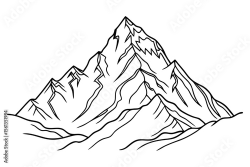 Minimalist Landscape Drawing Featuring Mount Everest on White
