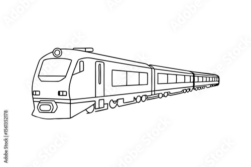 Train Tracks with Railroad and Train in Clean Minimal Line Drawing