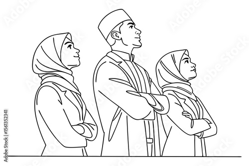 Professional Muslim Team Line Drawing Minimalist Style for Business Design