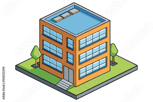 Modern Residential Building Aerial View Minimal Line Sketch for Property Marketing
