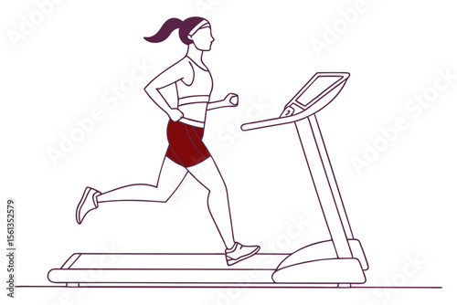 Line Drawing of Woman Running on Treadmill Minimal Fitness Illustration