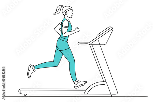 Fitness Training Woman Running on Treadmill Line Drawing Modern Art