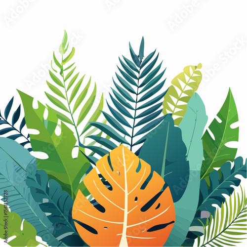 Stylized illustration of bold tropical plants in vibrant saturated hues