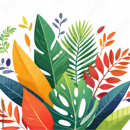 Stylized illustration of bold tropical plants in vibrant saturated hues