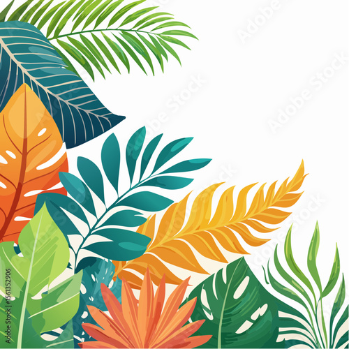 Stylized illustration of bold tropical plants in vibrant saturated hues