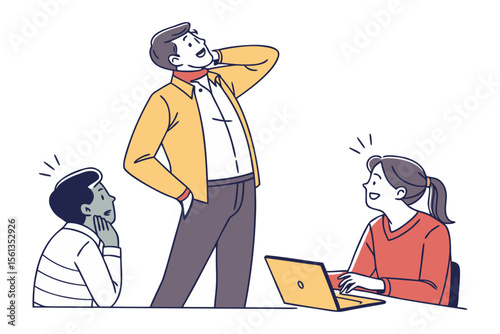 Brainstorming in Office: A collaborative brainstorming session unfolds in a modern office, with animated individuals sharing ideas. The air buzzes with creativity and dynamic communication. 