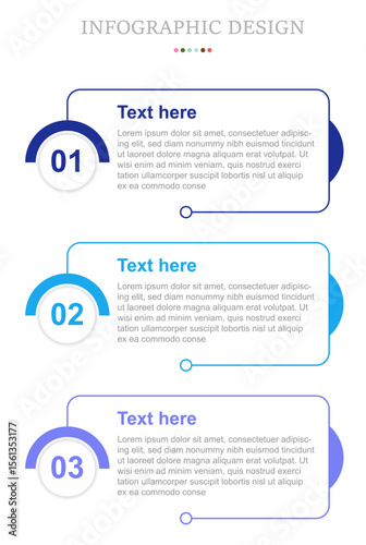 Three paper white half circle  elements placed in vertical row. Concept of 3 steps of business development process. Simple infographic design template. Modern linear vector.