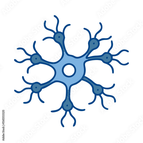 Neuron with axon illustrated in blue color on white background  