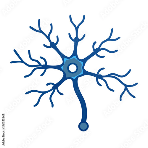 Neuron with axon in blue illustration on white background  
