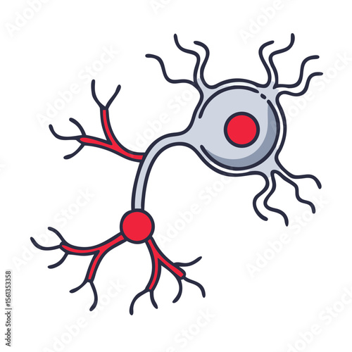 Neuron with axon and dendrites in simple flat design  