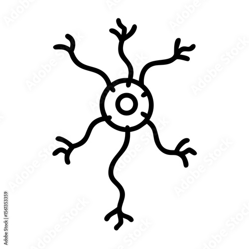 Neuron with axon illustration in minimalist line art style  
