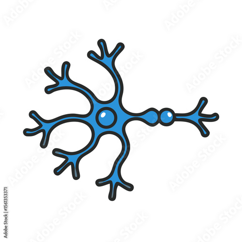 Neuron structure with axon in blue and black outline illustration  